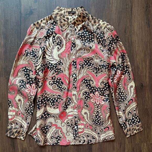 J.McLaughlin Silk Blend Paisley Leopard Print Blouse Women’s Small - Picture 3 of 6